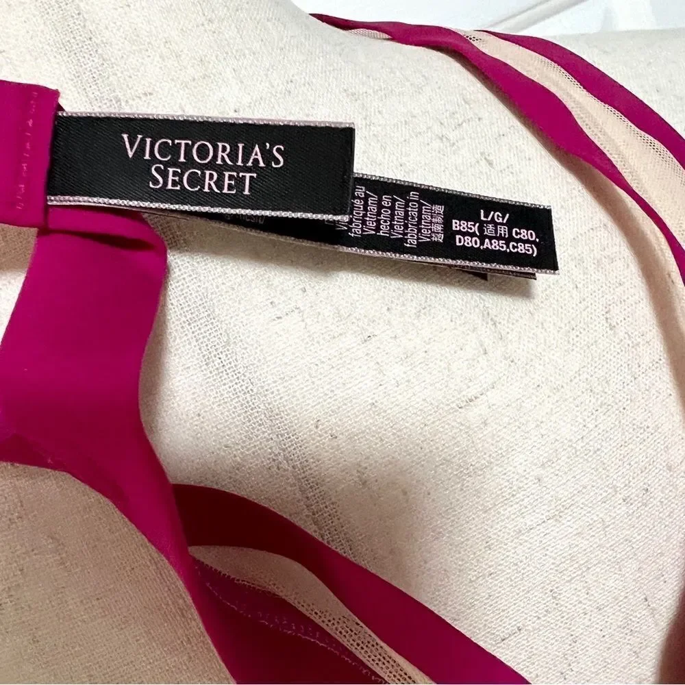 NWOT New Victoria’s Secret Unlined Mesh Plunge Bralette L Wicked Rose Beige Luxe